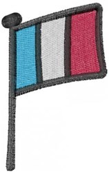 Stylized flag with bold blue, white, and red stripes, accented by a black outline. Ideal for vibrant decor.