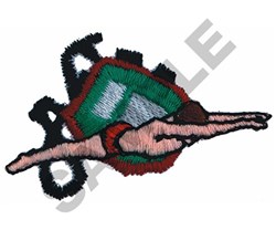 Swimmer diving forward in vibrant colors against a bold green and black background, capturing athletic energy.