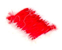 Textured red fabric patch featuring a fluffy texture and tangled red threads, vibrant and playful design.