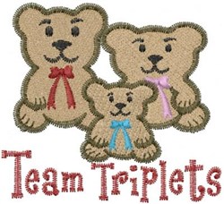 Playful bears with colorful ribbons around their necks, above 'Team Triplets' text in soft colors.