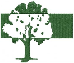 Stylized tree in solid green with a sleek outline on a dark green background, creating a minimalist look.