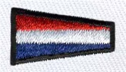 Triangular flag design with red, white, and blue stripes, framed by a black outline, in a bold, geometric style.