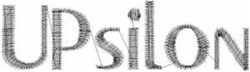 Stylized lettering 'UPSilon' with textured outline, in black and white, modern minimalist design.