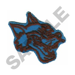 Stylized wolf head in blue and brown, featuring bold details and a cartoonish style perfect for playful designs.