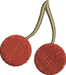 Playful musical notes design featuring two vibrant red notes linked by a brown stem, perfect for textile projects.
