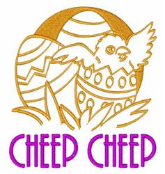 Whimsical owl perched on a vibrant Easter egg with bold 'CHEEP CHEEP' text, surrounded by grass.