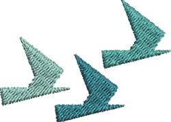 Stylized sails in teal and light blue with a textured finish, suggesting movement in a contemporary nautical style.