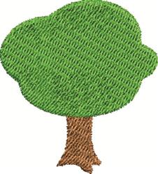 Simple tree with a rounded crown of green leaves and a simplified brown trunk in a cartoonish style.