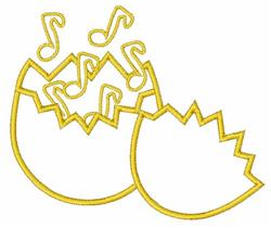 Playful broken yellow eggshells with jagged edges and floating musical notes, perfect for Easter décor.