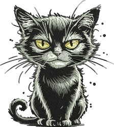 Grumpy Black Cat - 5x7 kitten detailed machine embroidery design for reusable tote bags