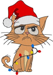 detailed christmas kitten machine embroidery pattern - Grumpy Cat for reusable tote bags