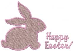 Playful bunny in soft pink with oversized ears and 'Happy Easter!' text, perfect for cheerful holiday décor.
