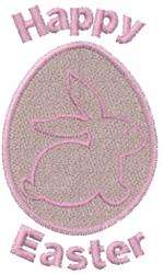 Easter egg silhouette design with a pink outline and a rabbit at the center, featuring the text 'Happy Easter'.