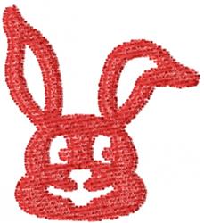 Cheerful rabbit face with big ears and a smile, rendered in bright red, perfect for Easter decorations.