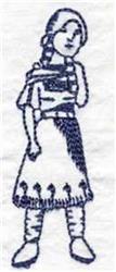 bird redwork machine embroidery - Bluework Indian Maiden perfect for kitchen aprons