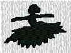 Silhouette dancer in graceful movement with outstretched arms and flowing tutu against a textured white background.