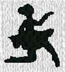 Dancer silhouette poised in a dress, contrasting black figure on textured light background.