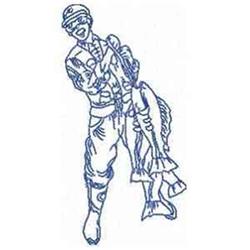 beginner-friendly redwork machine embroidery pattern - Fisherman Redwork for reusable tote bags