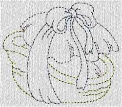 Redwork basket outline with a prominent bow on top, featuring clean lines in a light color scheme.