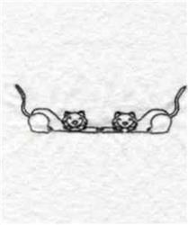 Redwork design featuring two cartoonish cats with tails intertwined, illustrated in simple line art.