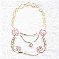 Redwork handbag design featuring soft colors, whimsical flowers, and intricate swirls, perfect for spring.