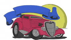 Hot Rod Banner Embroidery Design | EmbroideryDesigns.com