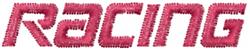 Bold pink 'RACING' text with a textured finish, styled sporty for dynamic machine embroidery projects.