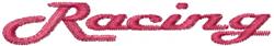 Bold script text 'Racing' in vibrant pink with a sheen, perfect for sports-themed embroidery.