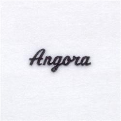 Elegant cursive 'Angora' text in dark embroidery on a light background, minimalistic style.