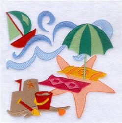 detailed summer square machine embroidery pattern - Beach Front Square for Beach Towels