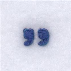 Blue quotation marks in simple embroidery on soft white fabric, showcasing clean minimalist design.