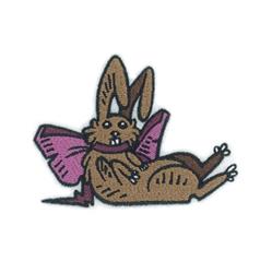 Cartoon brown rabbit with playful expression and pink bow, perfect for Easter celebrations.