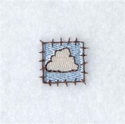 Fluffy cloud in light tones with brown stitching border on a soft blue background, perfect for quilting.