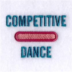 Text design 'COMPETITIVE' in turquoise with playful boldness, underlined in bright red for dance apparel.