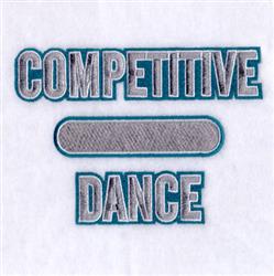Text design 'COMPETITIVE' and 'DANCE' in bold teal typography on white fabric, separated by a sleek bar.