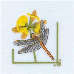 Whimsical dragonfly resting on a vibrant yellow flower with intricate green outlines, showcasing playful charm.