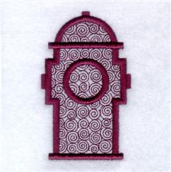 Playful fire hydrant with a maroon outline and swirling accents, featuring round shapes in a whimsical design.