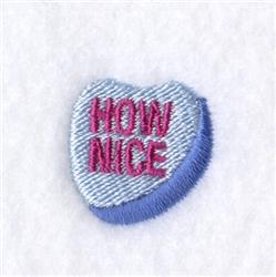 Heart-shaped patch features bold pink 'HOW NICE' text on light blue, ideal for playful accessories.