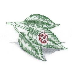 Realistic green leaf with detailed veins and a red ladybug resting on it, showcasing vibrant colors.