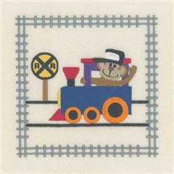Monkey Train Square - 5x7 square detailed embroidery design for Kids Backpacks