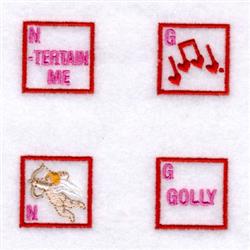 Playful text with musical notes and a character illustration on colorful patches, perfect for kids.