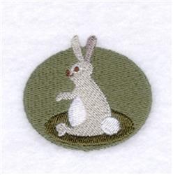 Charming rabbit with light brown accents in playful pose, set against olive green circle, perfect for Easter.