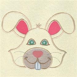 Playful rabbit face with big eyes and pink ears, perfect for Easter on kitchen towels.