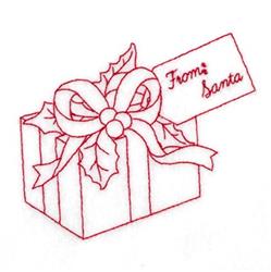 Redwork Present - 4x4 present redwork machine embroidery design for Holiday Napkins