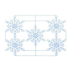 Redwork snowflake design with delicate, symmetrical geometric shapes in soft blue outline, evoking a winter vibe.