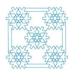 Redwork snowflake design featuring intricate geometric shapes with a blue outline, perfect for winter themes.