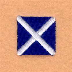 Scottish flag patch featuring a deep blue background with a white saltire, showcasing neat stitching.