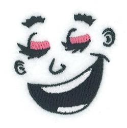 Cartoonish smiling face with large joyful eyes and a wide friendly grin, perfect for cheerful fabric projects.