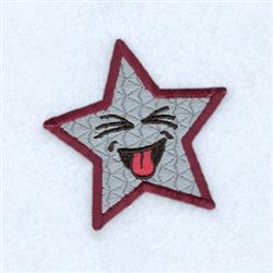 Playful smiling star with a broad grin and tongue out, light gray with vibrant red outline, perfect for kids.