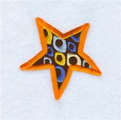 Colorful star with orange outline and playful blue, yellow, and black circles, perfect for children's designs.